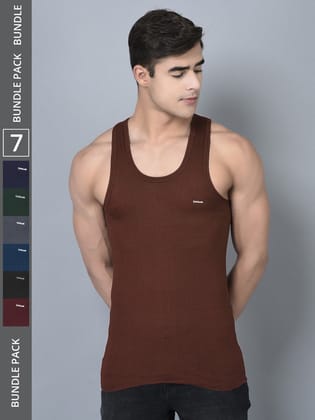 Men's Assorted Pack of 7 Solid Combed Cotton Shrinkless Vest Men's Assorted Pack of 7 Solid Combed Cotton Shrinkless Vest