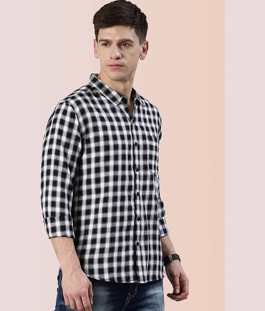 Lucky Roger Cotton Blend Regular Fit Checks Full Sleeves Men's Casual Shirt - Grey ( Pack of 1 )