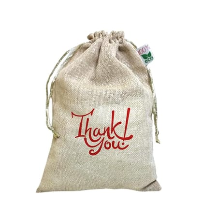 Ivarian - Potlis for return gifts, jute potli bags, Drawstring Potli pouches, Birthday, Wedding return gift (16x24cms, Thankyou 1, Set of 25)