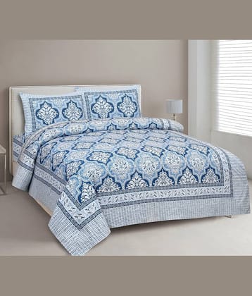 CLOTHORO Cotton 1 Double King Bedsheet with 2 Pillow Covers ( Blue )