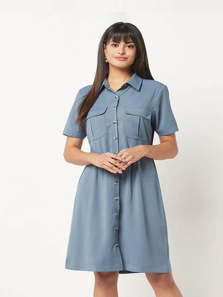 Smoke Blue Collar Dress