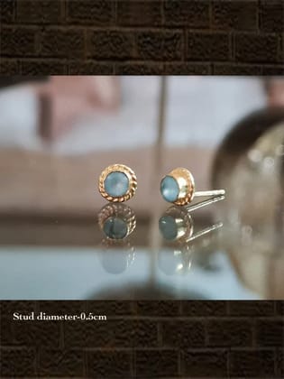 Aqua chalcedony small  studs with gold design