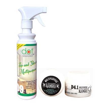 DOT Homecare Products | Tap and Shower, Kitchen Surface, Mirror, Multipurpose Cleaner 250ml, Multipurpose Cream Polish 50gms - Enamel Friendly DOT Homecare Products | Tap and Shower, Kitchen Surface, Mirror, Multipurpose Cleaner 250ml, Multipurpose Cream Polish 50gms - Enamel Friendly
