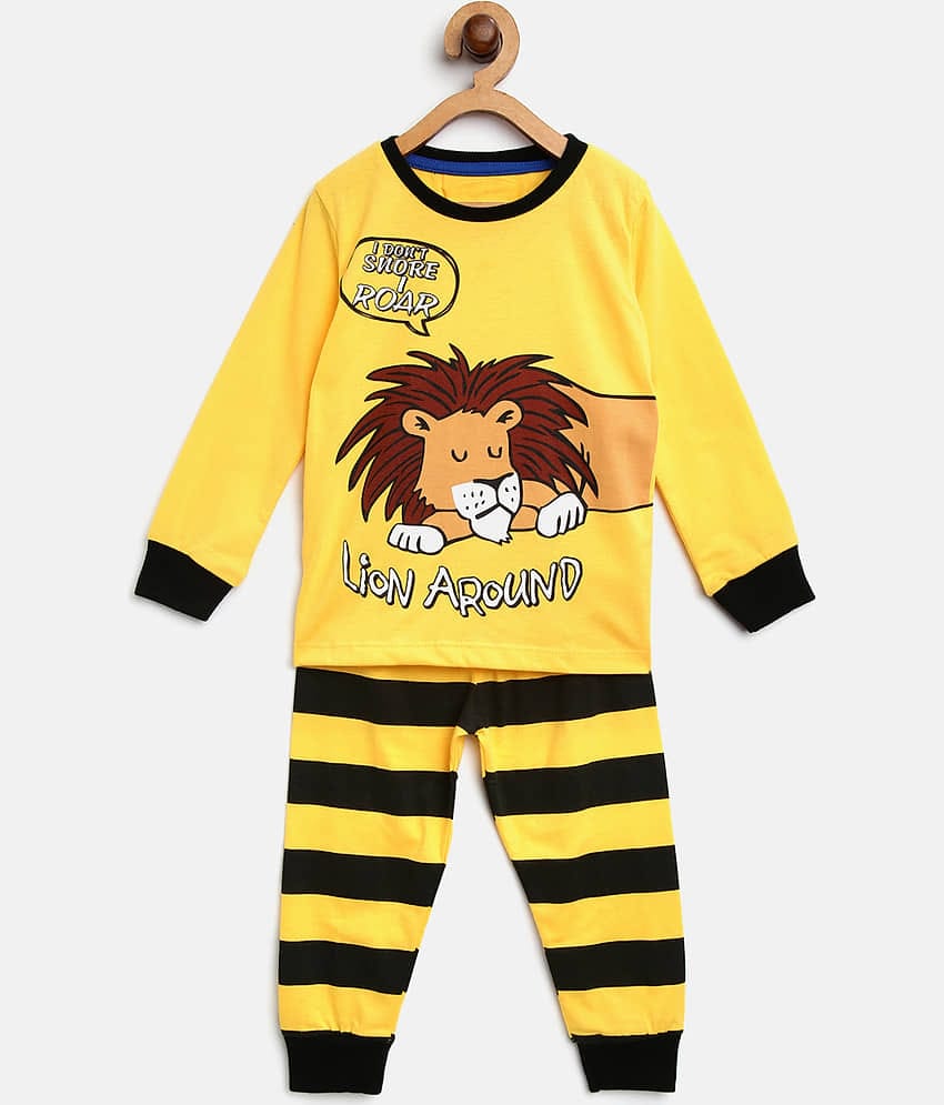 Lazy Shark Pack of 1 Boys Cotton Blend Nightsuit Set ( Yellow )