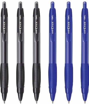 Uni Ball Click Gel Gel Pen (Pack Of 6, Black, Blue)