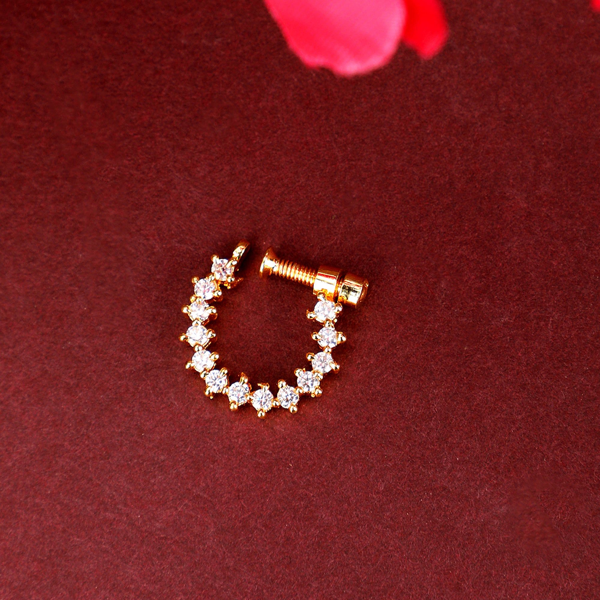 Elegant White Gold CZ Nose Pin | AAA-Grade Cubic Zirconia-White / Gold Plated