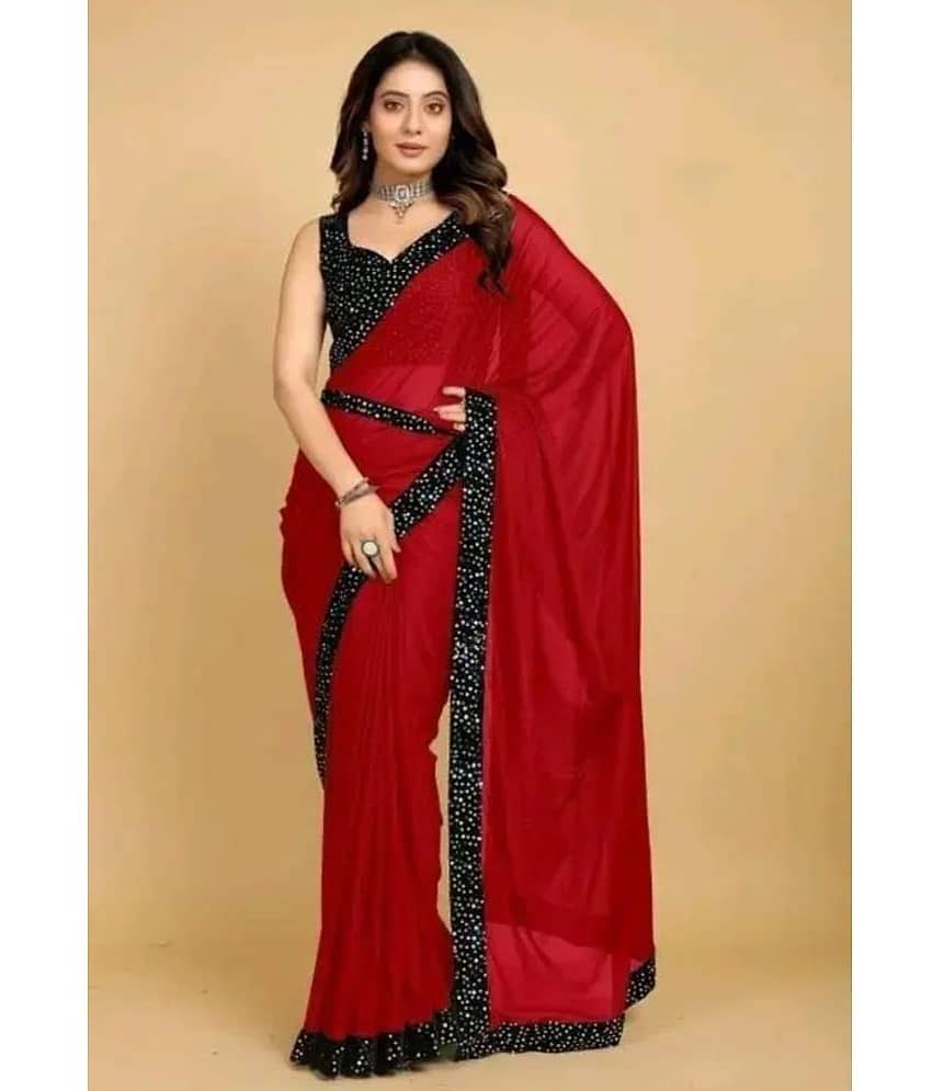 Gullak Lycra Dyed Saree With Unstitched Blouse Piece ( Red )