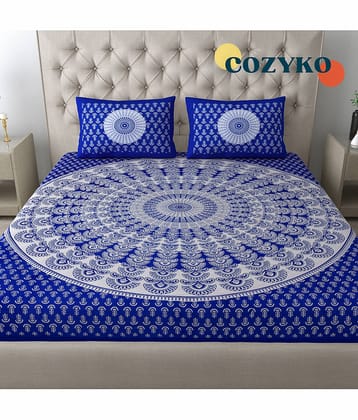 COZYKO Cotton 1 Double Bedsheet with 2 Pillow Covers ( Blue )