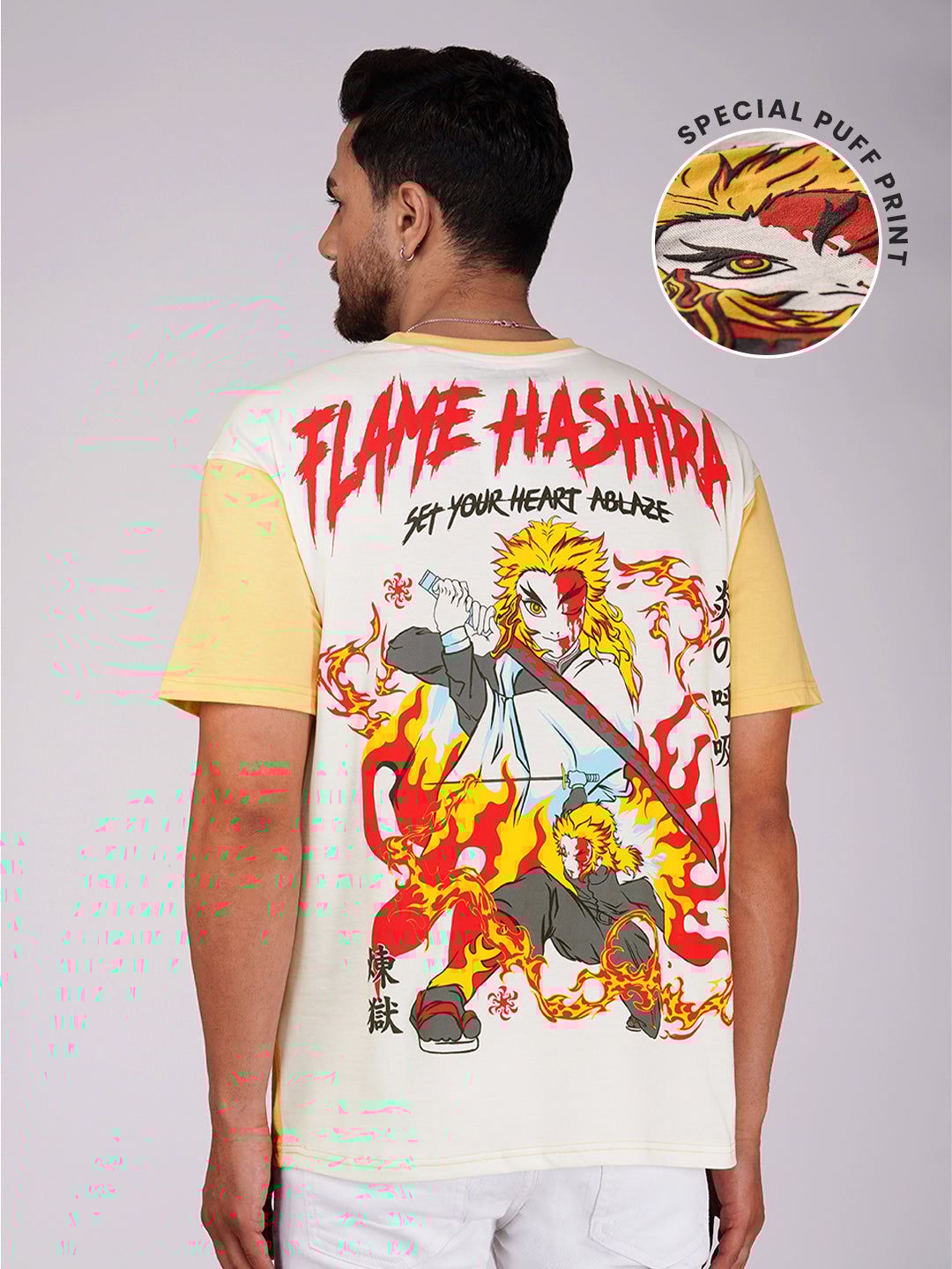 Flame Hashira Oversized T-Shirt-Yellow / S