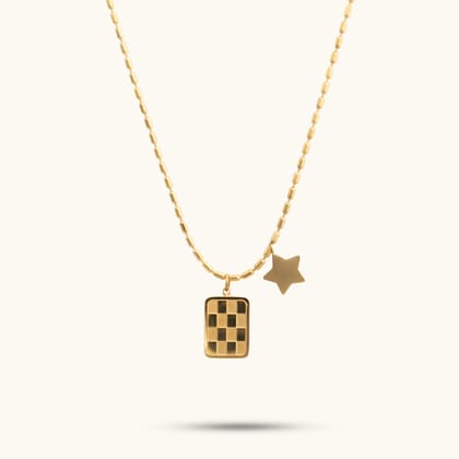 Check Drop Star Necklace - 18K Gold Plated