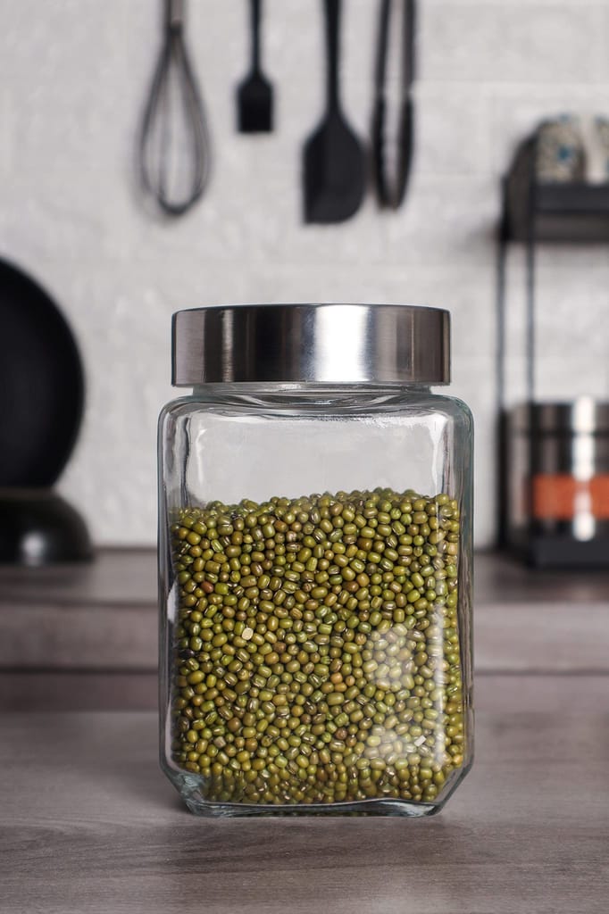 Femora Clear Glass Octo Kitchen Storage Jars, 1550 ml, Set of 2, Free Replacement of Lids