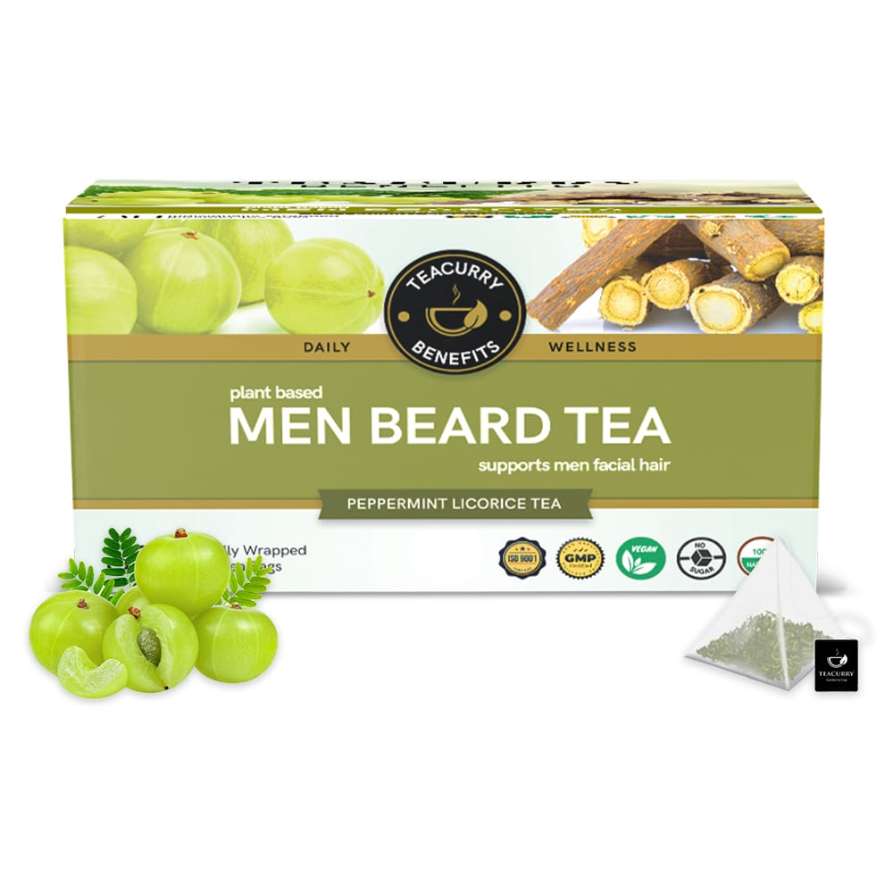TEACURRY Beard Tea (1 Month Pack, 30 Tea Bags) - Helps with Hair Growth, Shine, Repair & Strength