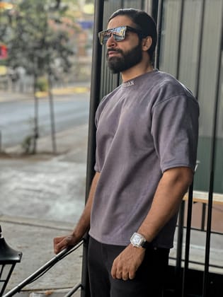 Steel Grey Drop Shoulder T-shirt-L