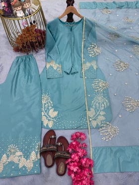 Designer Party Wear Look Top & Plazzo With Dupatta