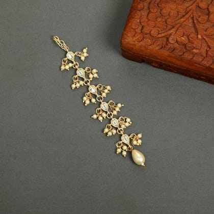 Gold Plated White Kundan Studded Maangtika