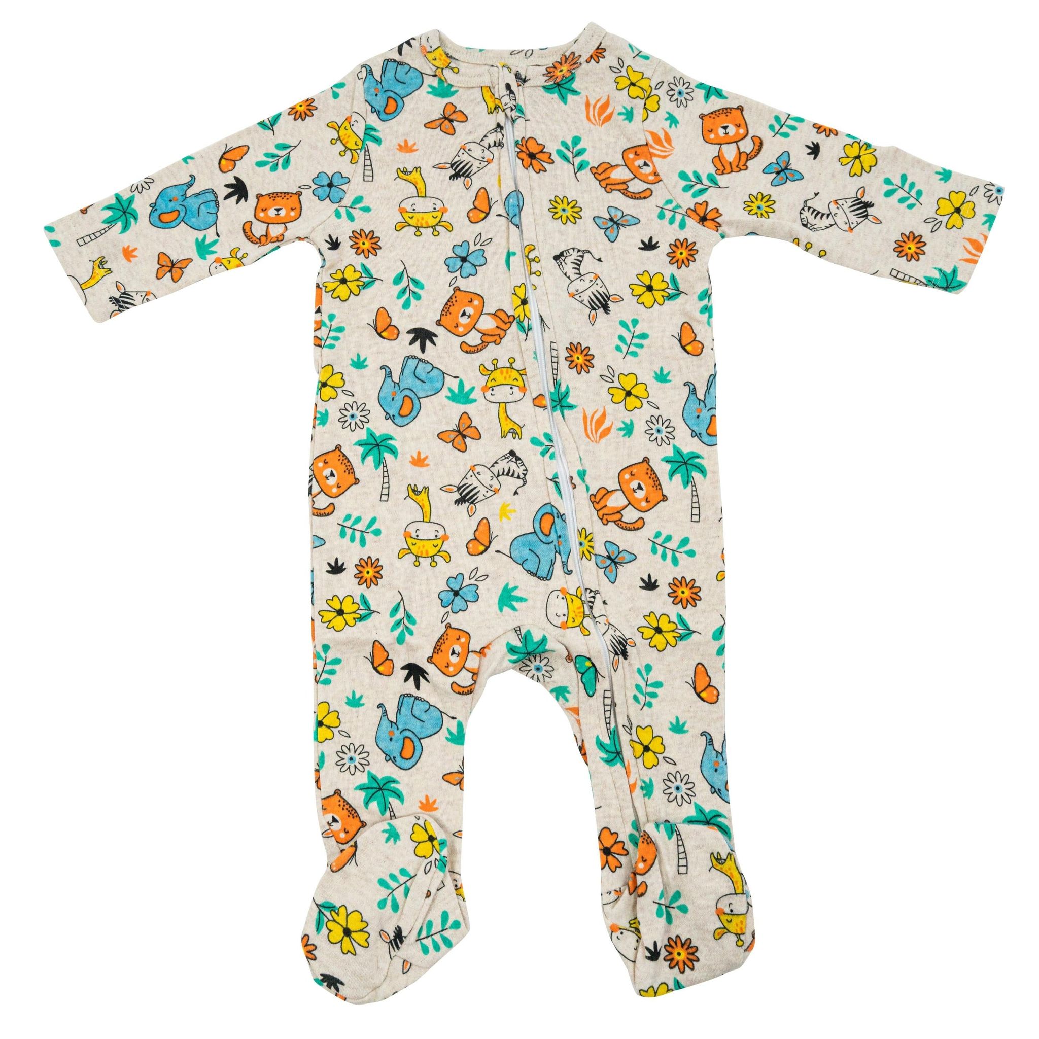 Footed Rompers - Grey Green Tree-6-9 months
