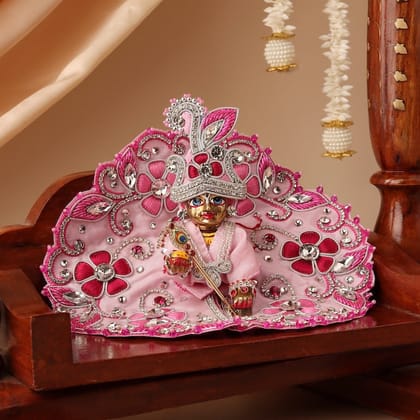 Pushp Mala Pink Laddu Gopal Poshak & Shringar Set-With Shringar / 3-4 No.