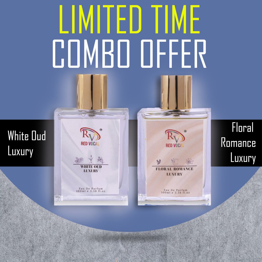 Red Vocal White Oud Luxury  (Unisex) with Floral Romance Luxury (Women) Eau de Parfum Combo – 2 x 100ml