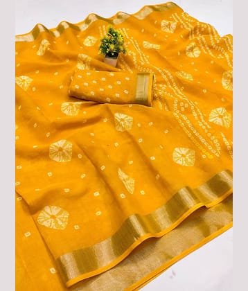HEMA SILK MILLS Linen Printed Regular Saree With Unstitched Blouse Piece ( Rama )