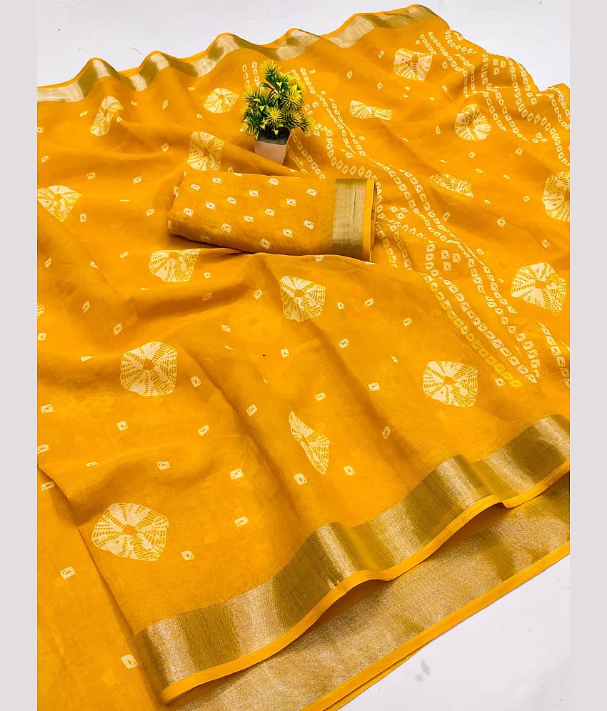 HEMA SILK MILLS Linen Printed Regular Saree With Unstitched Blouse Piece ( Rama )