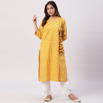 Angarkha style cotton printed kurta-S
