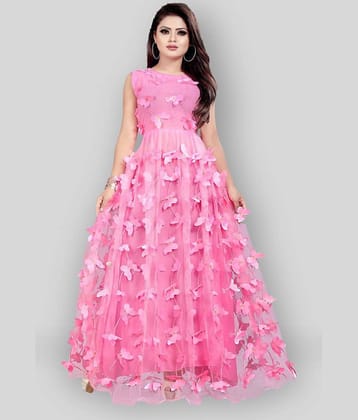 JULEE - Red Flared Net Women's Stitched Ethnic Gown ( Pack of 1 )