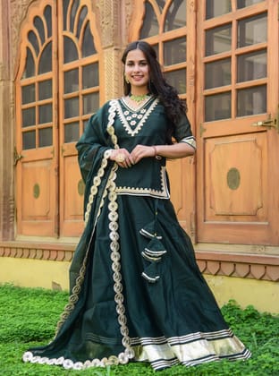 Dark Green Peplum Lehenga Set-S