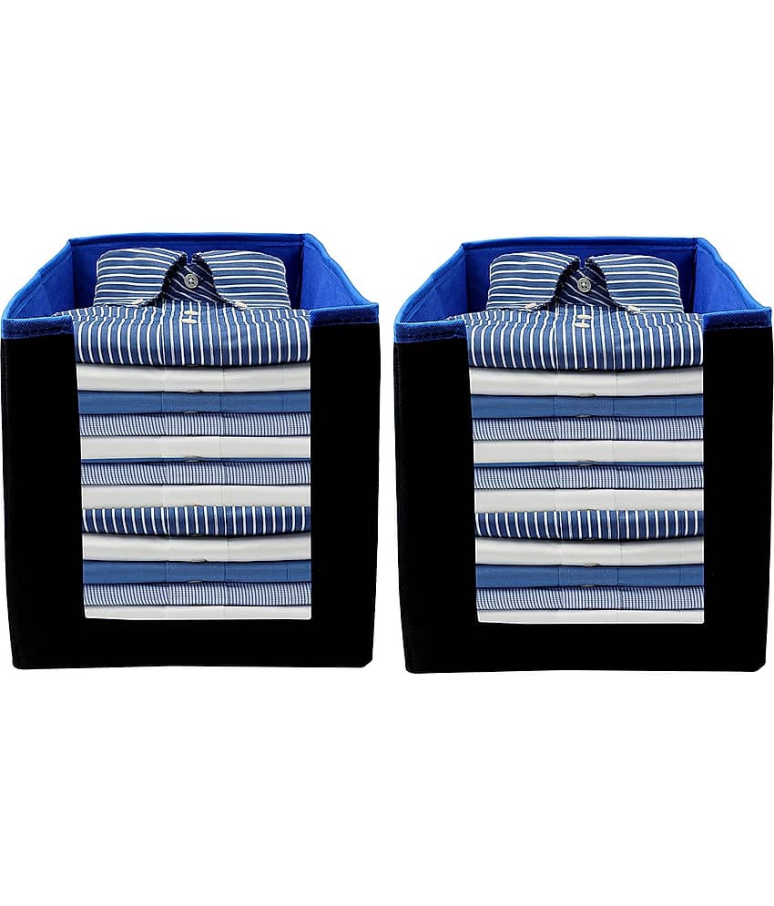SH. NASIMA Foldable Non Woven Shirt Stacker Wardrobe Organizer with Side Handle  (Pack of Black Blue 2 pcs )