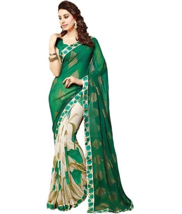 Gazal Fashions Georgette Printed Saree With Unstitched Blouse Piece ( Multicolor )