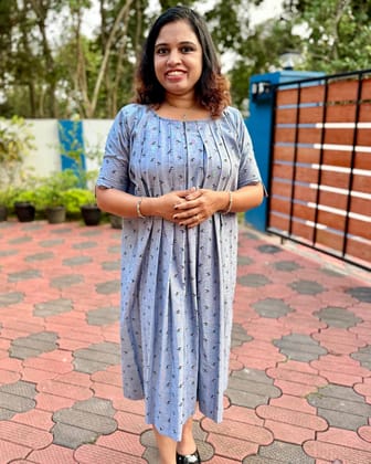Pure Cotton Grey Coloured Helicopter Print completely pleated dress - Half Sleeve