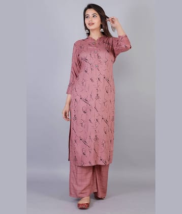 HIGHLIGHT FASHION EXPORT - Pink Straight Rayon Women's Stitched Salwar Suit ( Pack of 1 )