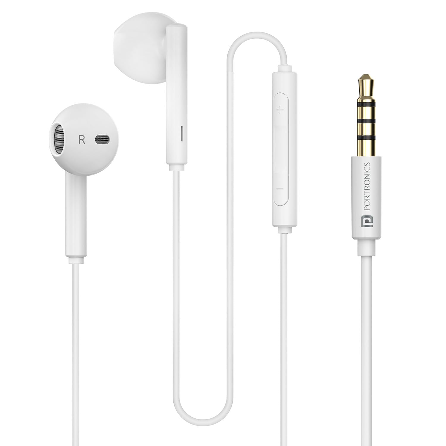 Portronics Conch Theta A in Ear 3.5mm Wired Earphones with In Line HD Mic, Powerful Audio, 14.2mm Dynamic Driver, Unique Earbuds Design (White)