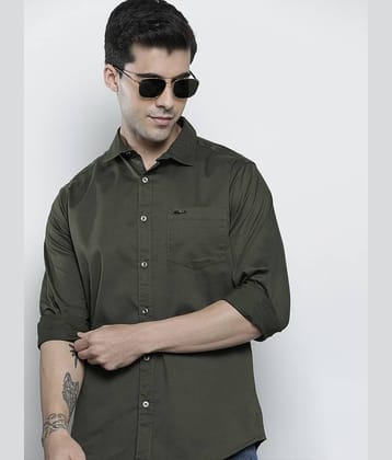 The Indian Garage Co Men Olive Green Solid Cotton Comfort Shirt