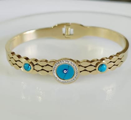 Stainless Steel Gold Plated Turquoise Evil Eye Kada- STKD 48
