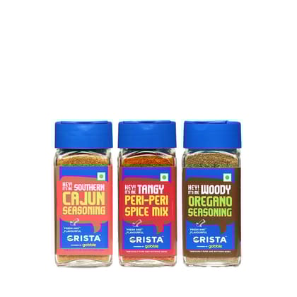CRISTA American Multipurpose Seasonings Combo Pack (Cajun Seasoning 45 gm, Peri-Peri Spice Mix 45 gm & Oregano Seasoning 50 gm) - Pack of 3