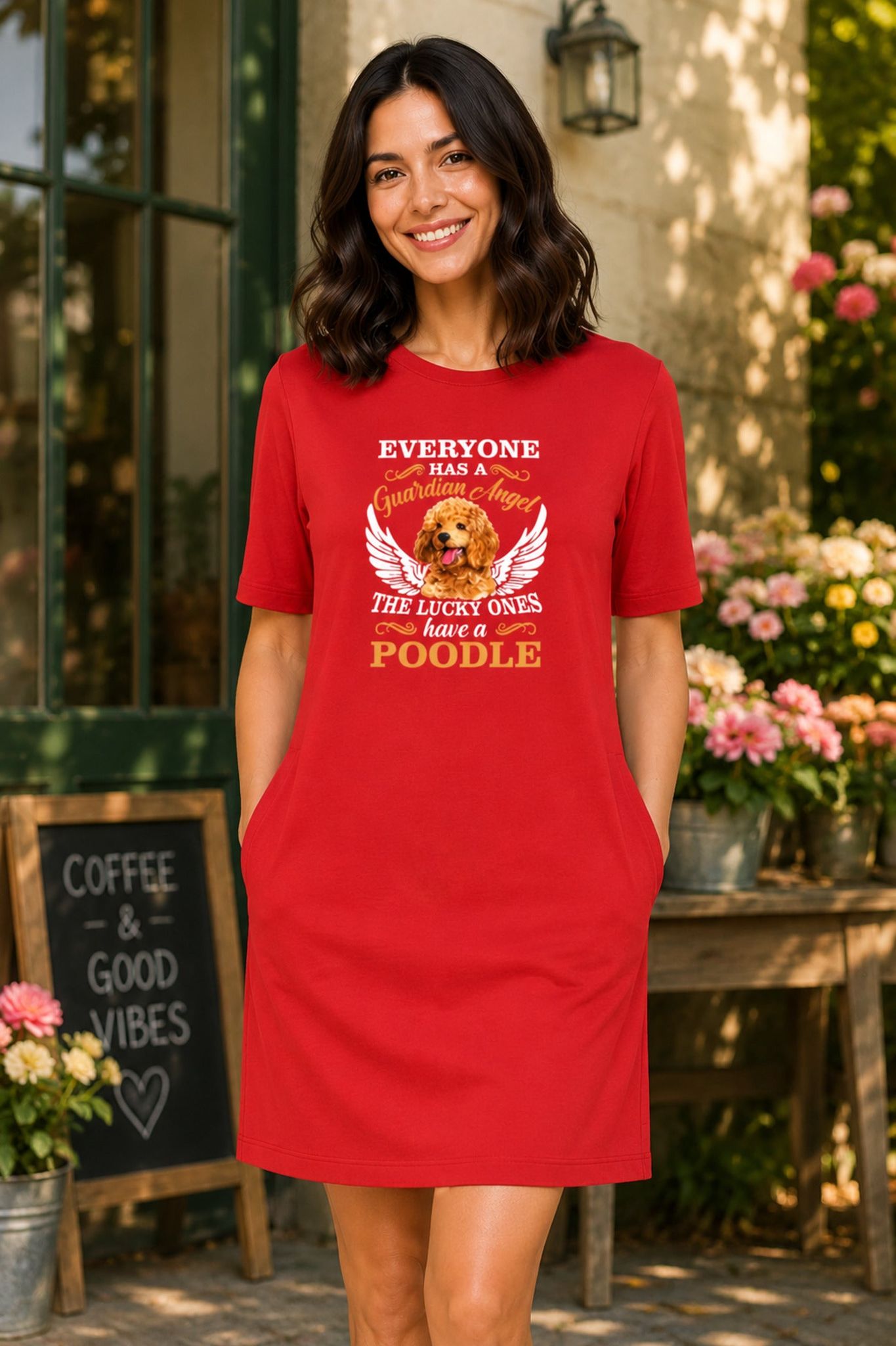 T-shirt Dress With Pockets - Angelic Poodle (3 Colours) (Slim Fit)