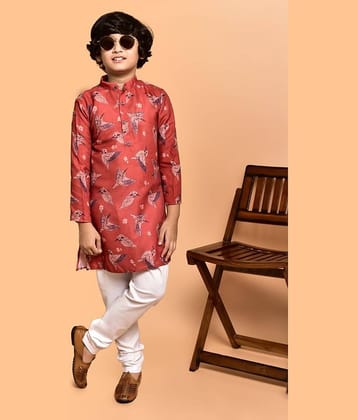 PRINTCULTR Boys Cotton Blend Birds - Pattern Kurta Pant Set ( Red , Pack of 1 )