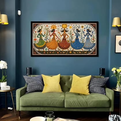 Luminary Eternal Bloom – Dancing Seasons Symphony Museum-Quality Cotton Canvas Art for Living Room Décor | Frame Size (127 X 69 Cm) | Frame Type (Black) | 5-Year Warranty