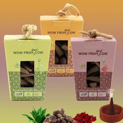 Nandi Panchgavya 100 Percent Cow Dung Kevda, Rose, Guggal Dhoop Cones (150 Pcs)