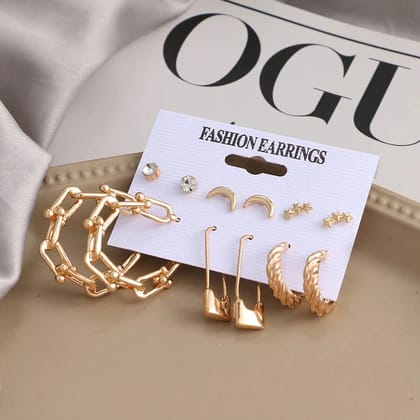 Pack of 6 Gold-Toned Earrings Combo