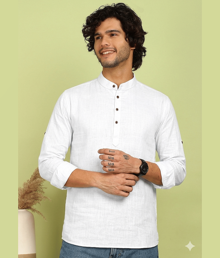 allan peter Cotton Plain Regular Kurta For Men ( White )