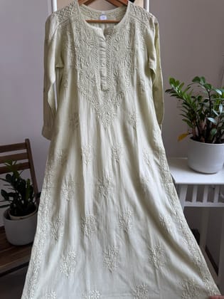 Mul Cotton Sheen Green Chikankari Kurti - Saaz Collection-Sheen Green / cotton / S