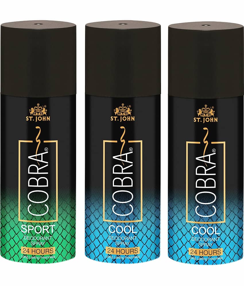 ST.JOHN Cobra Sport 150ml & Live 150ml*2 Deodorant Spray for Men (450ml) Pack of 3