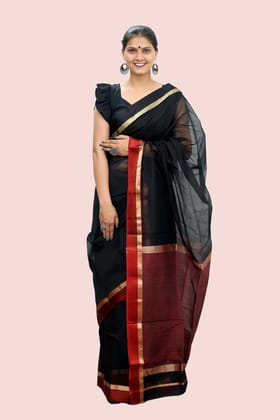 Magical Black Resham Border Rewa Lehar handloom Saree with Tassels