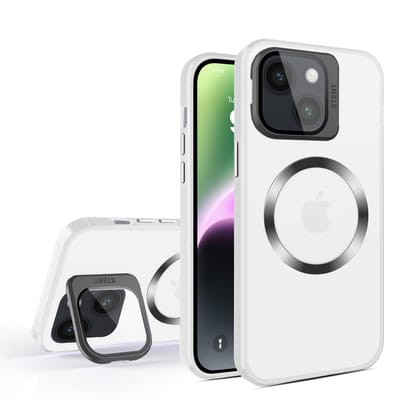 Vaku® Apple iPhone 14 Plus Rime Frosted Magnetic Magpro Translucent Camera Protector Case with Built-in Stash Stand Back Cover Vaku® Apple iPhone 14 Plus Rime Frosted Magnetic Magpro Translucent Camera Protector Case with Built-in Stash Stand Back Cover