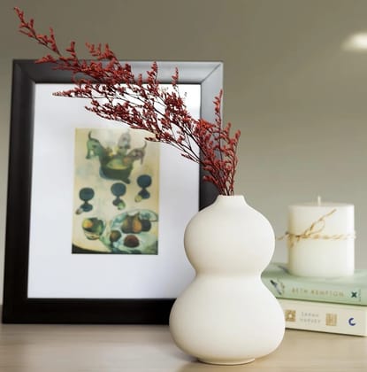 Xotic essentials Flower Vase Big Size - Ceramic Vase - Vase for Living Room, Waterproof Earthy Matte Finish, Peanut Shape, 6 Inches, White