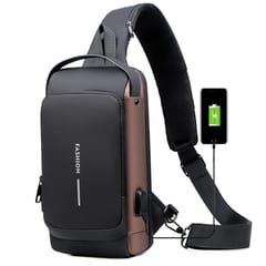Anti-Theft Waterproof Sling Bag with USB Charging Port & Password Lock | Crossbody Chest Bag for Men & Women Travel, Hiking, Gym & Daily Use
