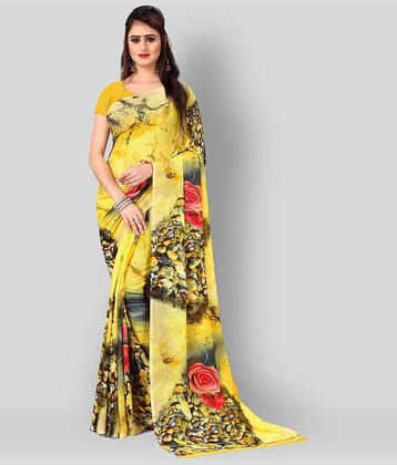 ANAND SAREES Georgette Printed Saree With Unstitched Blouse Piece ( Yellow )