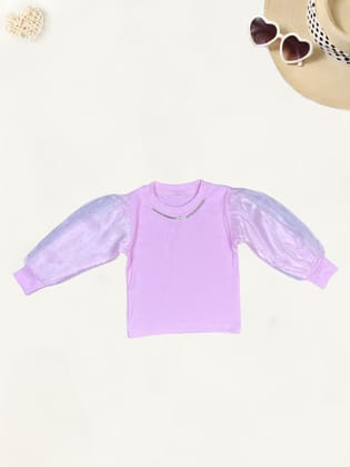 Girls Baby Pink Party wear Top [GT-638] [4-12 year]-4-5Y (Size - 24) / Ribbed / Baby Pink