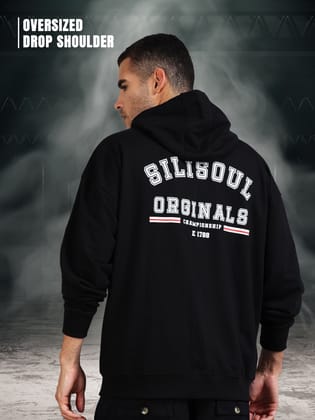 Men Oversized Hoodie Pure Cotton, Black-XS